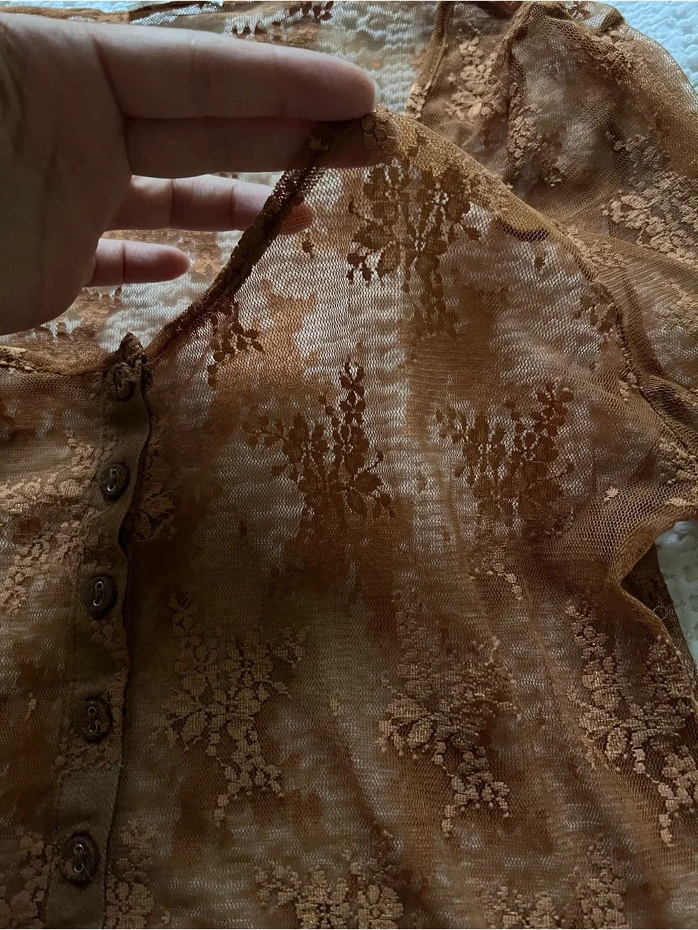 Free People Rust Floral Sheer Button-Front Top